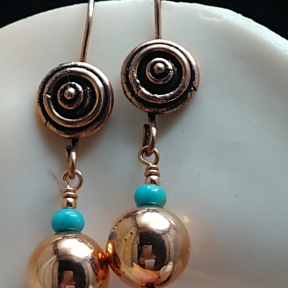 Copper and Turquoise Earrings - Picture 2 of 3